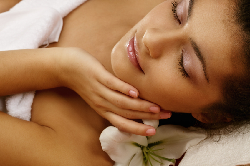 Portrait of young woman getting a spa treatment